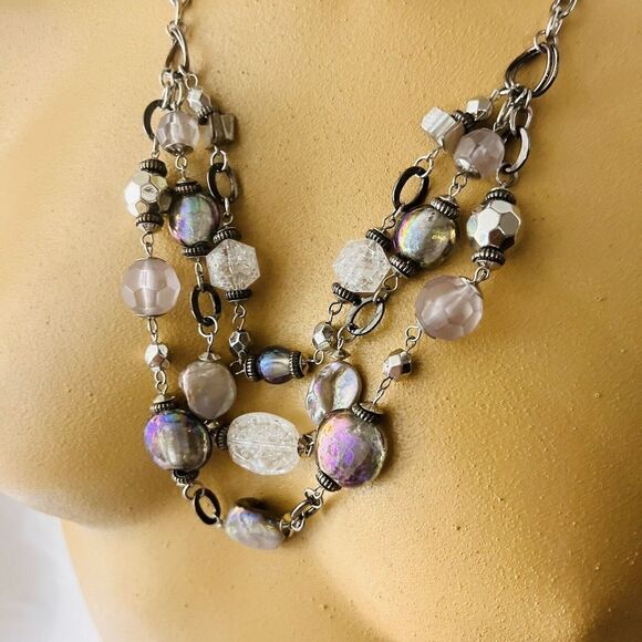 Ruby Rd Necklace Layered Chunky Statement Frosted Carnival Lucite Glass 4422 - Picture 3 of 12
